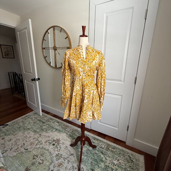 Sézane Caprice Dress Alcazar Yellow Floral Print Size 34 Linen Cotton - Picture 4 of 5